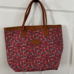 Longaberger American Flag Patterned Tote with Leather handles